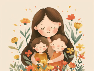 Mothers Love, Mother's Day, Mother and Children Love, Mother Flowers, Woman and Children, Maternal, Motherhood, Motherhood Celebration, Family Bond