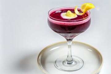 Alluring Acai Blueberry Pisco Sour with Elegant Lemon Garnish