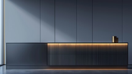 Intimate view of a modern, sleek cabinet with magical, calming lines, orderly aesthetic on an isolated background with studio lighting