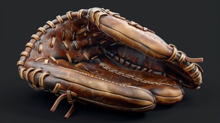 3D realistic image of a baseball glove, clean lighting, isolated on background