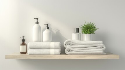 3D realistic image of a bathroom shelf, clean lighting, isolated on background