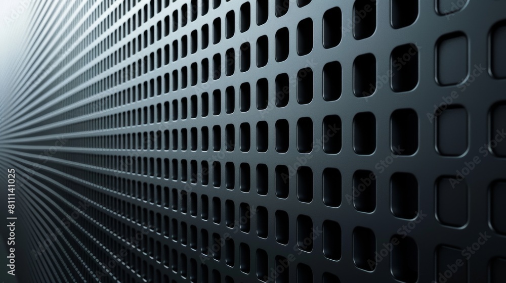 Poster Close-up of a dark perforated metal surface with a gradient of light creating a sense of depth.