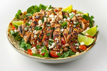 Colorful Adobo Grilled Chicken Salad with Fresh Spinach and Feta Cheese
