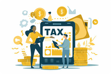 illustration of Digital Tax Management Concept with people