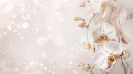Elegant White Orchids with Sparkling Highlights, Luxurious Floral Background

