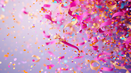Bright confetti spirals on a pastel violet background, offering a soft and playful visual in high resolution.