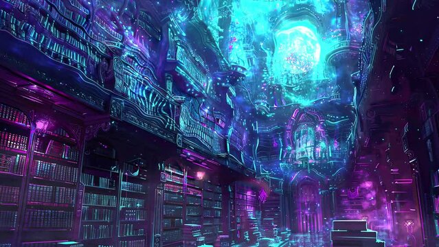 Magical Library. Fantasy Study. Fantasy and fairy tale setting video. Loop animation for relaxing music video