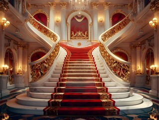 Obraz premium Opulent Grand Staircase Leading to Luxurious Interiors of a Regal Palace or Mansion