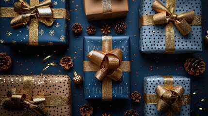 Group of Wrapped Presents on Table