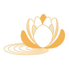 Lotus flower with leaf outline hand drawn illustration. Dragon Boat Festival, Mid Autumn Festival, traditional holiday clip art, card, banner, poster element. Asian style design, isolated vector.