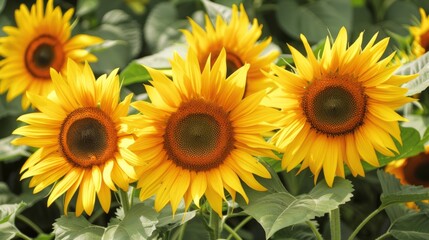 A close-up of sunflowers swaying in the breeze, their vibrant petals and rich centers capturing the essence of natural beauty