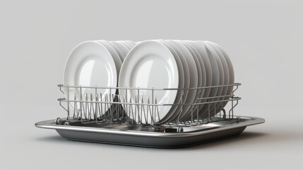 3D realistic image of a dish drainer, clean lighting, isolated on background