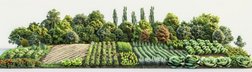 A large field of crops with a forest in the background