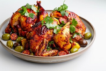 Achiote Marinated Cornish Hens with Chorizo and Mustard Greens Tantalizing