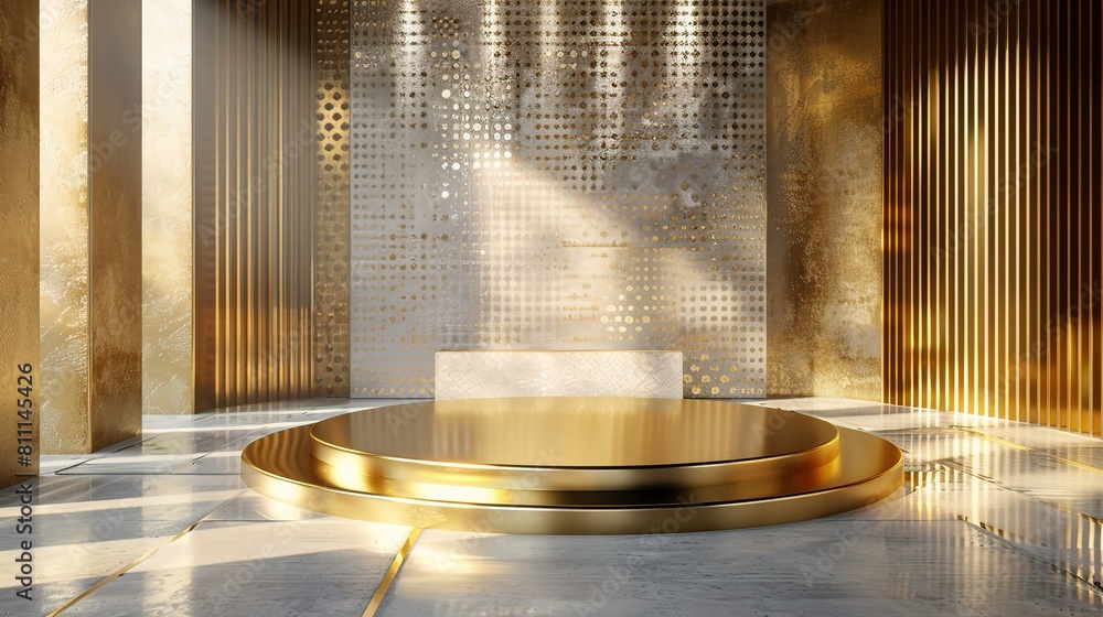Poster podium adorned with golden curve line elements
