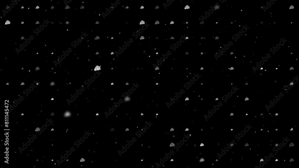 Poster template animation of evenly spaced cheese symbols of different sizes and opacity. animation of tran
