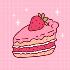 Strawberry cake. Cute dessert. Hand drawn vector illustration.