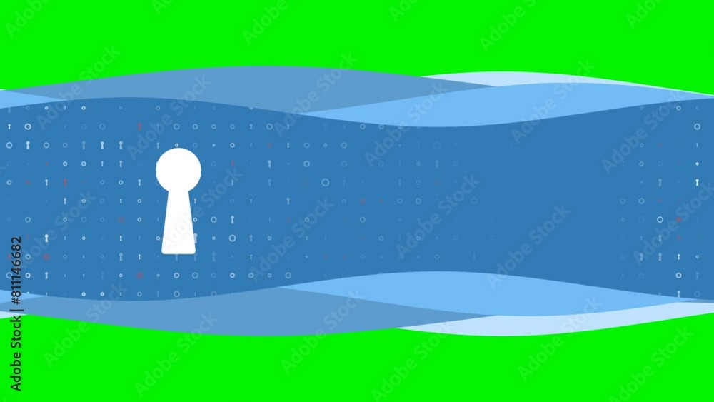 Poster animation of blue banner waves movement with white keyhole symbol on the left. on the background the