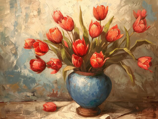 Tulip vase painting. AI Generative