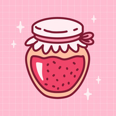 Strawberry jam. Vector illustration. Cute strawberry dessert. Hand drawn vector illustration.