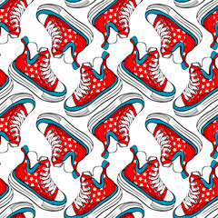 seamless pattern with shoes, hand drawn sneakers 
