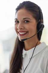 Call center, portrait or happy woman in office consulting for insurance, faq or contact us, crm or...