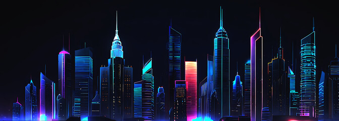  Architecture, cityscape dark colorful neon light Modern hi-tech, science, futuristic technology concept. Abstract digital high tech city design illustration.