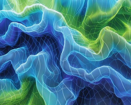 Eyecatching abstract pattern with a gradient mesh of electric blue and bright green, creating a lively and invigorating atmosphere