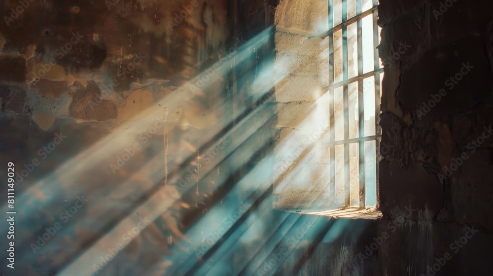 Poster sunlight shining through a window in an old building. ideal for interior design concepts