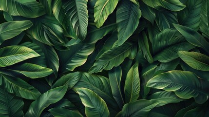 Fototapeta premium Enhance your designs with stunning green leaf pattern wall textures perfect for nature themed backgrounds Transport yourself to a lush tropical setting with a rich backdrop of dark green le
