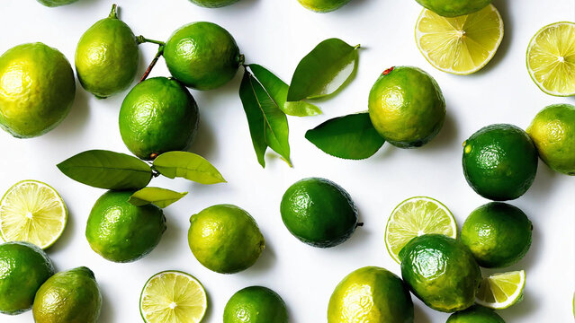 Macro lime on white background 16:9 with copyspace