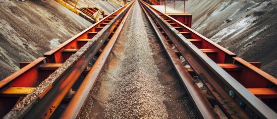 Potash fertilizer moving along a conveyor belt in an industrial manufacturing plant - 811149838
