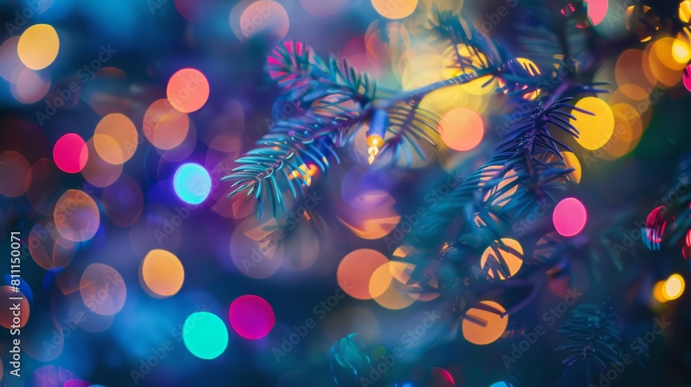 Poster closeup of multicolored bokeh lights with a soft focus, perfect for creating a festive or celebrator