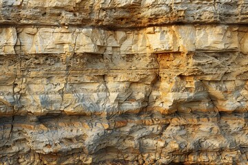 Detailed texture of a mountain cliff face, showing layers of sediment, subtle earth tones, suitable for geological educational displays