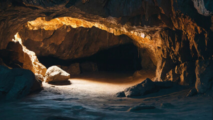 Inside open caves 16:9 with copyspace