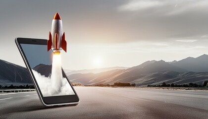 A graphic concept of a rocket launching from a smartphone screen, symbolizing connectivity - Powered by Adobe