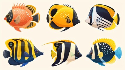 Exotic fish flat design top view aquatic theme cartoon drawing Complementary Color Scheme