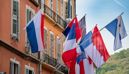 A picture of a bunch of flags hanging on a pole. This versatile image can be used for variou