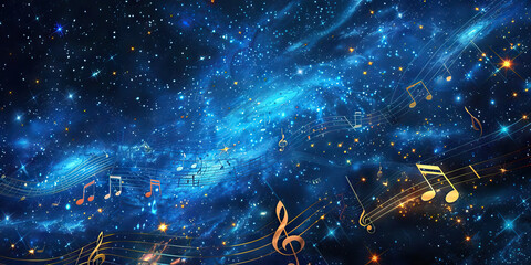 Starry Night Sonata: Music Notes Floating Under a Starry Night Sky with Constellations