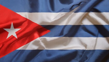 Close-up of red, blue and white national flag of country of Cuba with white star. Illustrati