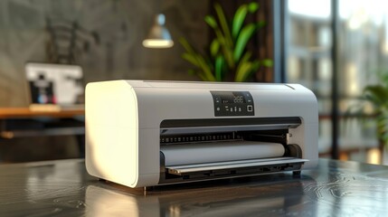 3D realistic image of a printer, clean lighting, isolated on background