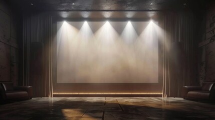 3D realistic image of a projector screen, clean lighting, isolated on background