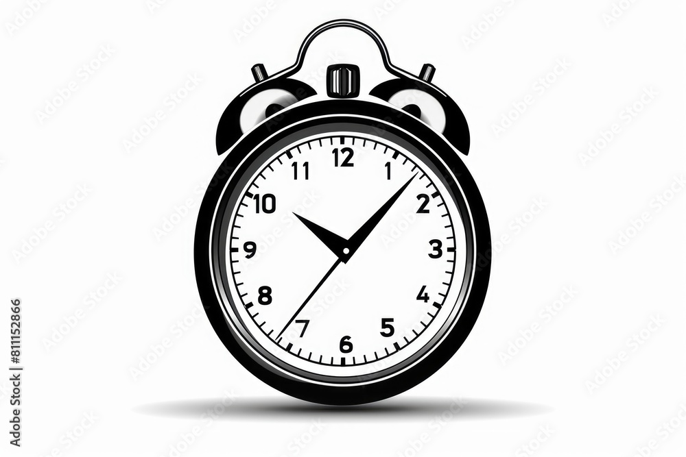 Poster simple black alarm clock on a plain white background. suitable for various time management concepts
