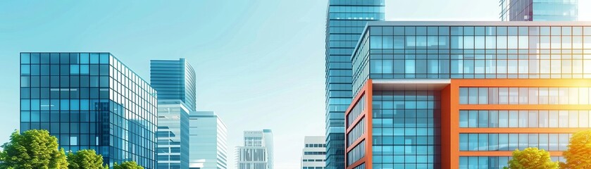 Graphical icon with a chiropractic office in a downtown highrise, showing spine health services in an urban corporate setting