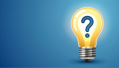 Light bulb with question mark symbol on blue background, concept of ideas and creativity 