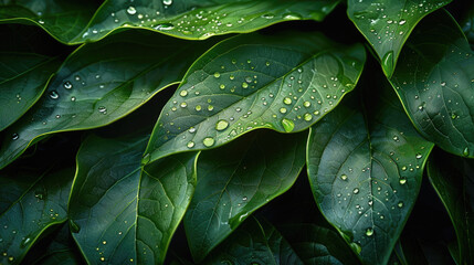 Fototapeta premium Green Leaves With Water Drops