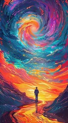 Fototapeta premium Capture the mesmerizing dance of lines and textures in a surreal landscape crafted with vivid oil strokes, inviting viewers to get lost in its immersive VR world