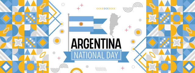 Argentina National Day. Happy holiday. Independence and freedom day. Celebrate annual. Argentina flag map. Patriotic argentine design. Poster, card, banner,