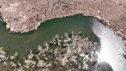 Natural wetlands landscape on West River at southern tip of Canandaigua finger lake in up state New York in early Spring