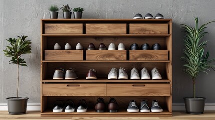 3D realistic image of a shoe cabinet, clean lighting, isolated on background